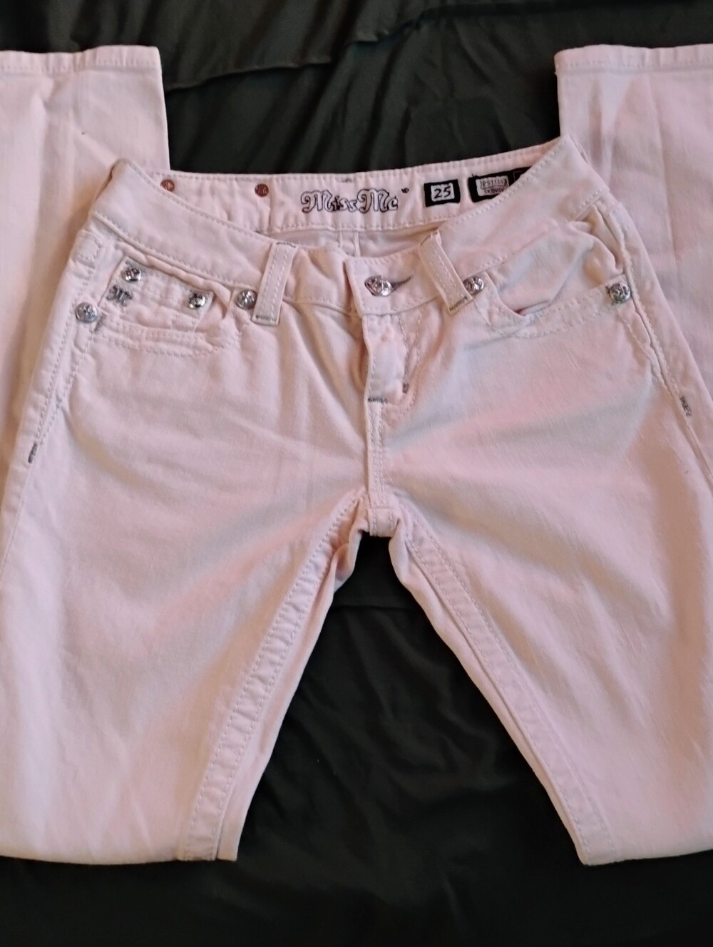 Miss Me Pale Pink Skinny Jeans with Jeweled Accents